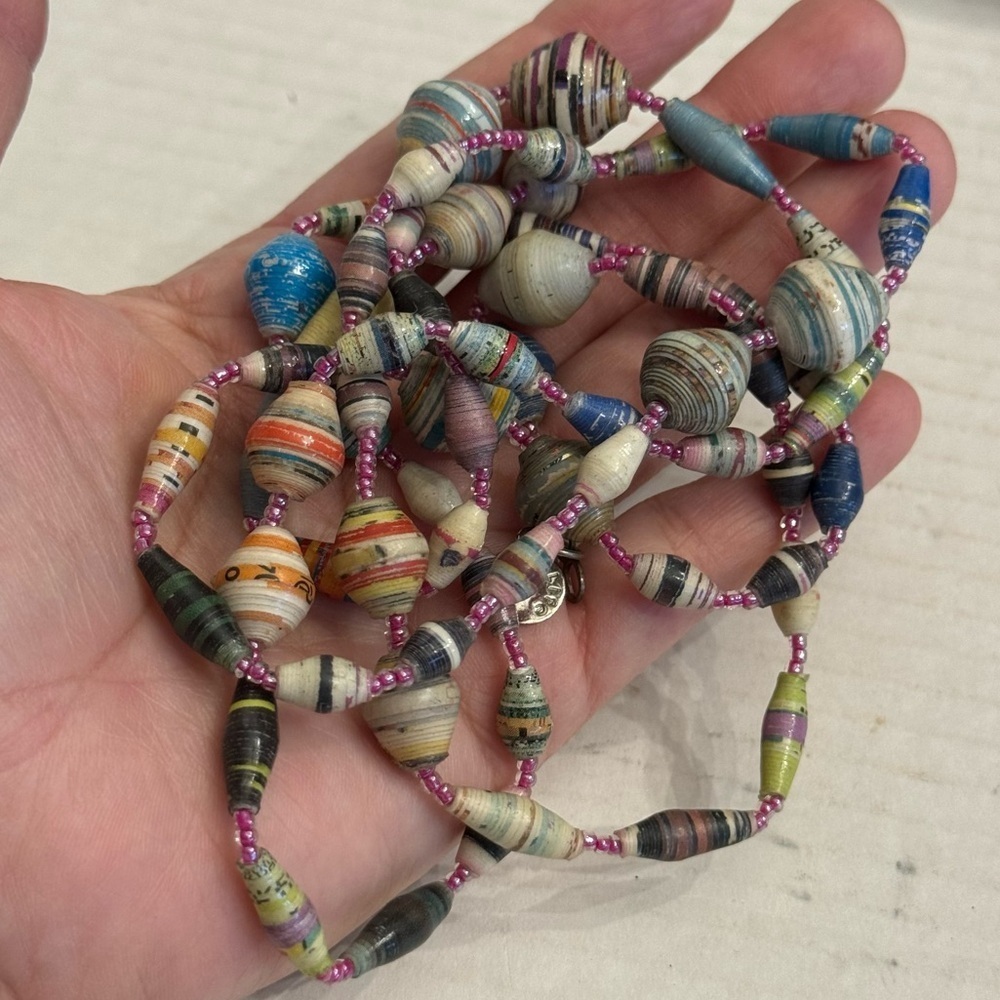Bead for Life Recycled Paper Beaded Necklace Pastel Tones Made in Uganda Artisan